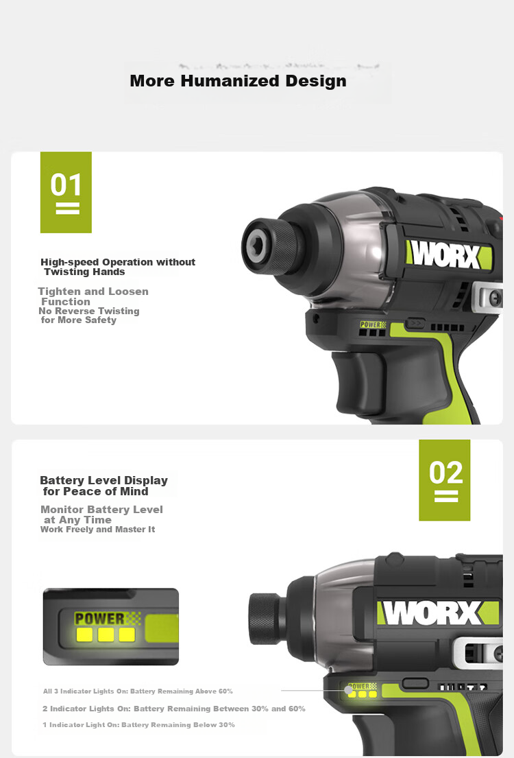 Бесщеточная электрическая отвертка WORX WU132X.2, 12В, 160Нм, 2.5Ач, двойная батарея