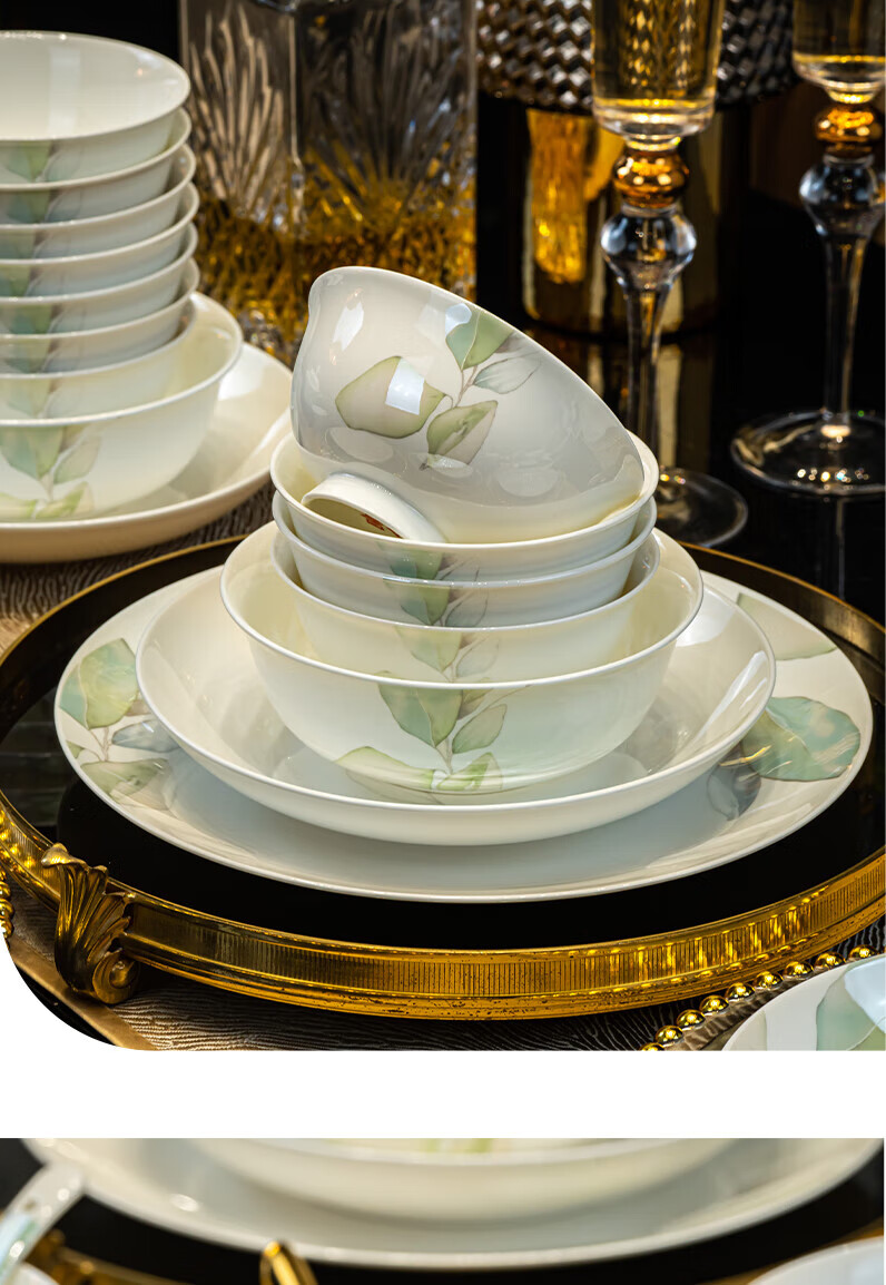 Набор посуды Haoya Jingdezhen "Весенняя тема", 28 предметов, керамика, для дома, подарок на новоселье