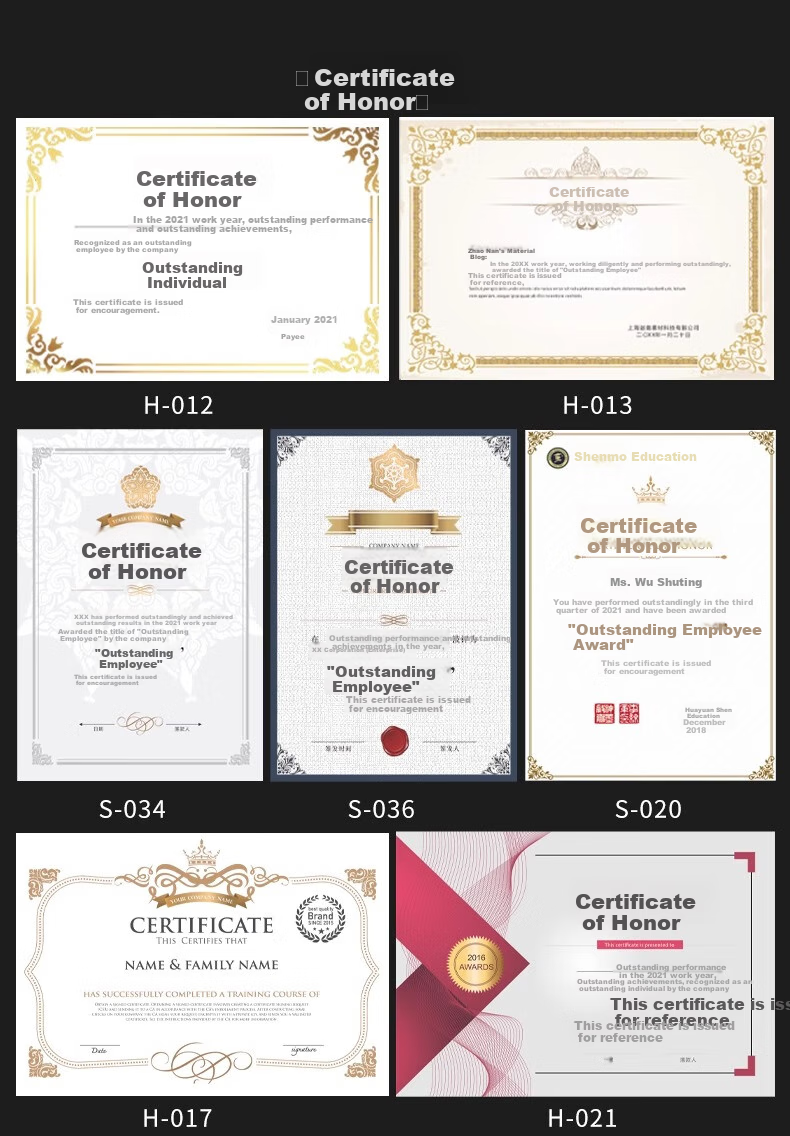 Сертификат "Crystal Honor", 5 шт., формат A4, золотой, для награждения сотрудников, выпускников, оформления грамот и дипломов