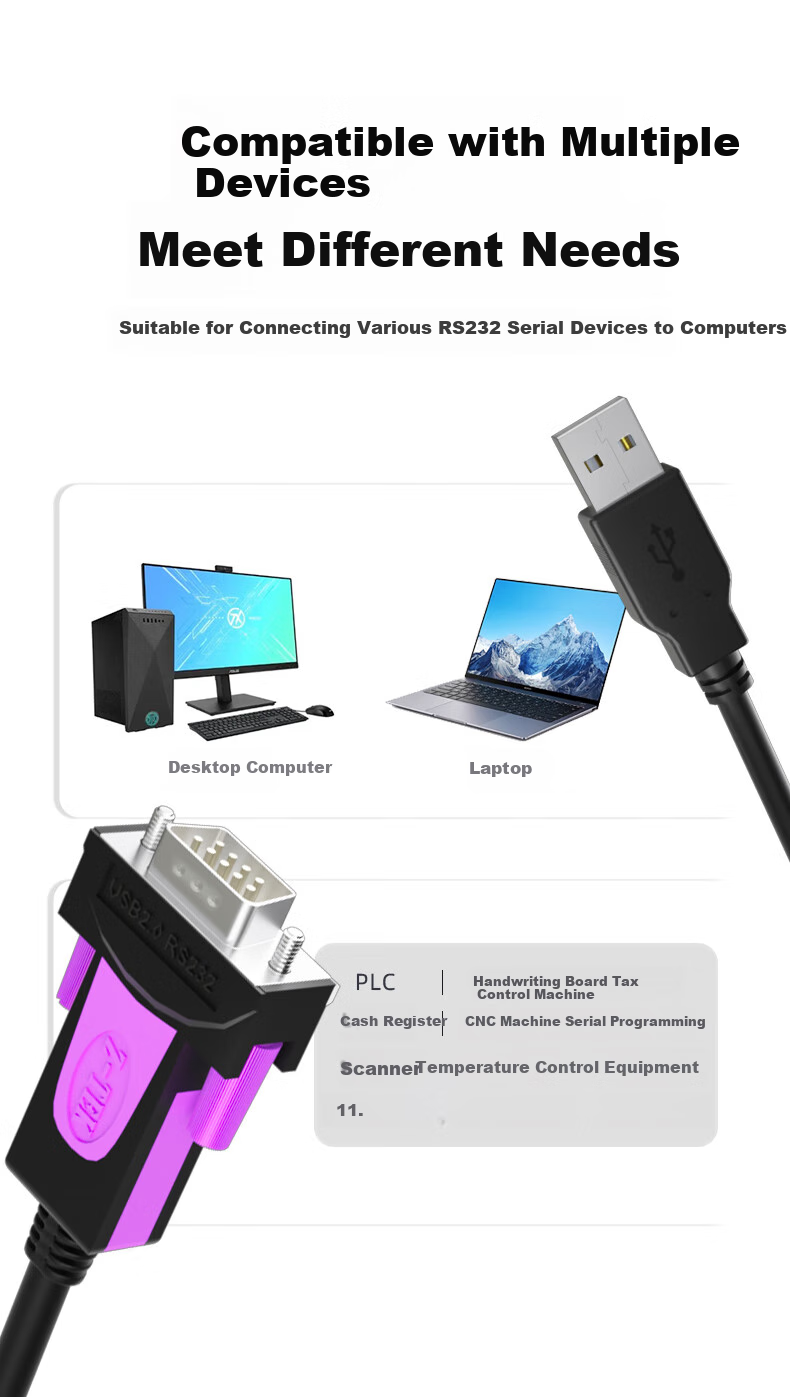 Z-TEK USB to RS232 Serial Cable, DB9 Male Connector, RS232 to USB Converter, Computer COM Port Adapter Cable, ZE793-018