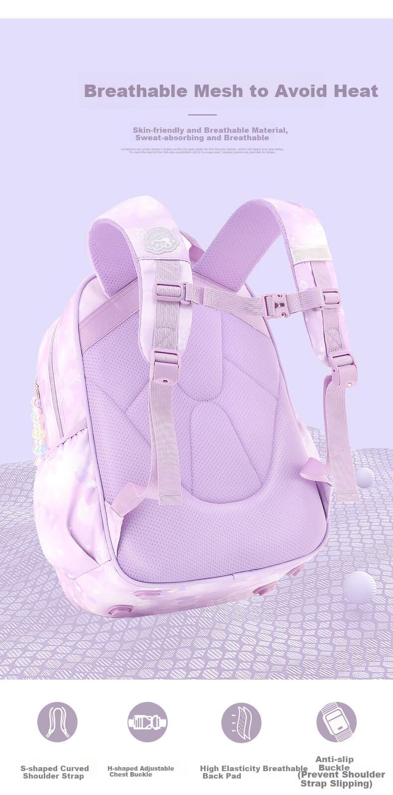 Школьный рюкзак Hello Kitty 96652C Kuromi Purple для девочек 3-6 классов, защита позвоночника, снижение нагрузки, полиэстер