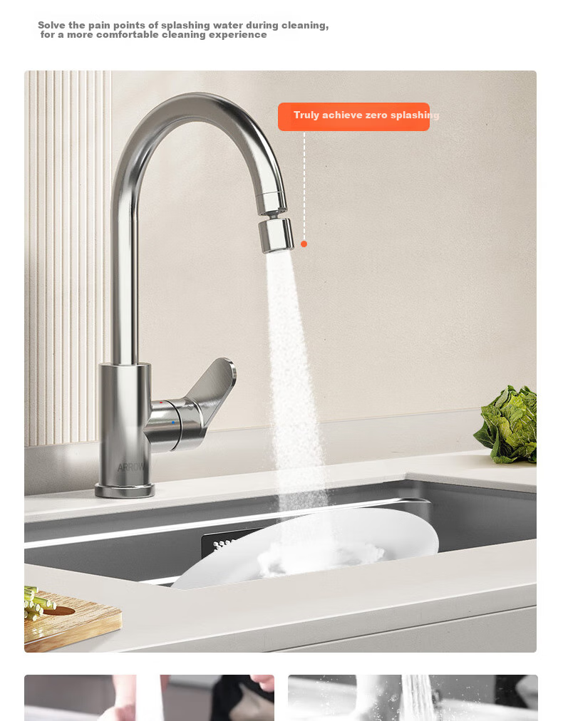 Смеситель для кухни ARROW Hot And Cold Kitchen Faucet с двойным распылением воды, двойным управлением горячей и холодной водой, вращением на 360°, кран для раковины, модель AE45402CP, цвет хром