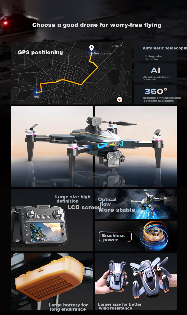Дрон Dwi B8 с HD-камерой, GPS, функцией удержания высоты и возврата домой, складной, с пультом управления и большим экраном, для профессиональной аэрофотосъемки