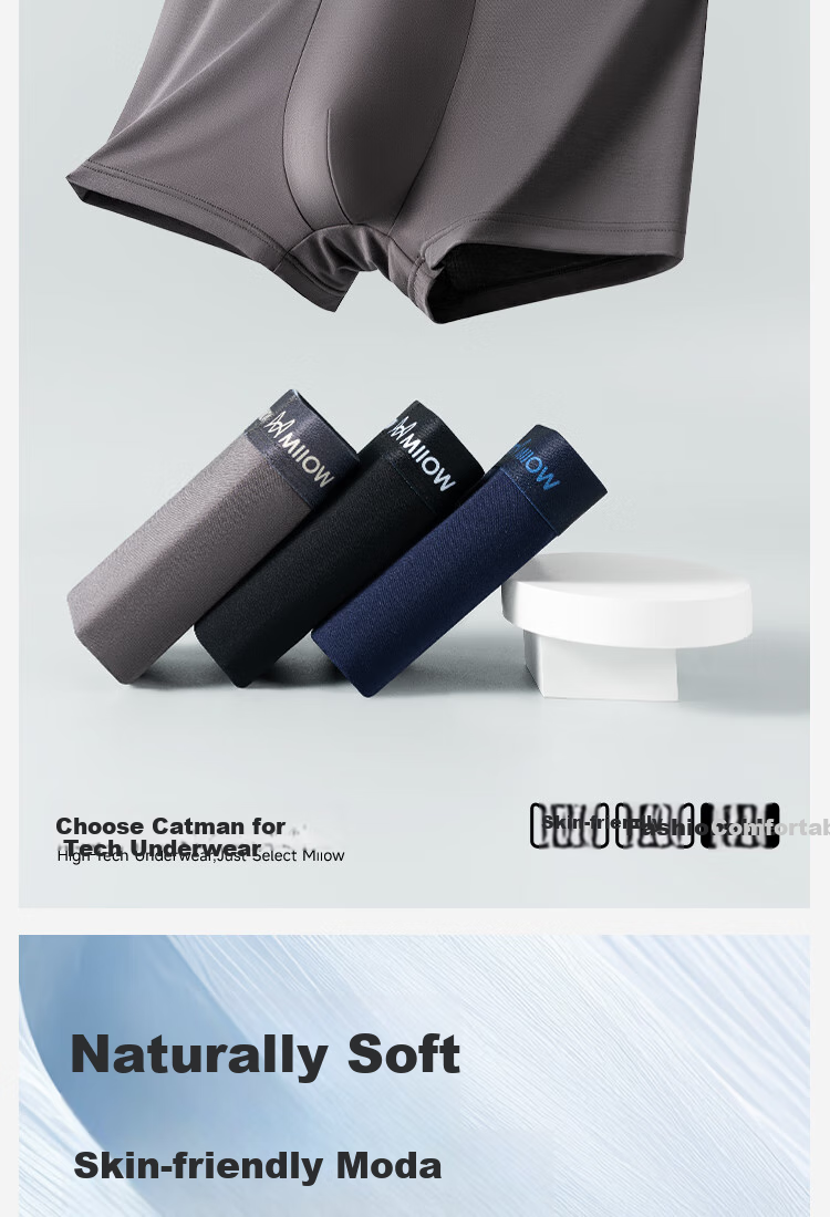 Мужские трусы MiiOW, модель "Upgraded 10A Antibacterial Men's Underwear, Modal Fabric", размер 4XL, из модала, с антибактериальным эффектом, с ластовицей из шелка тутового дерева