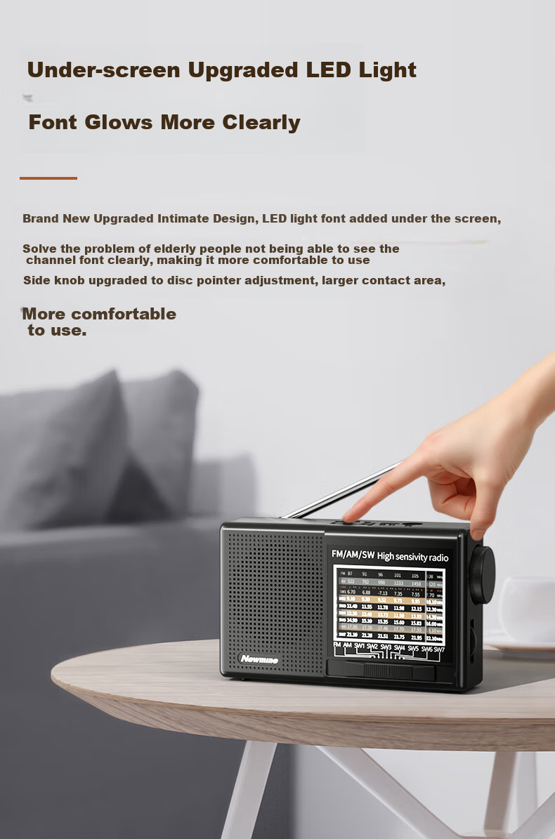 Портативное радио Newmine BT526, мини-динамик с LED-подсветкой, персональный аудио плеер, FM-тюнер, радиовещание, опера, полупроводниковое, перезаряжаемое