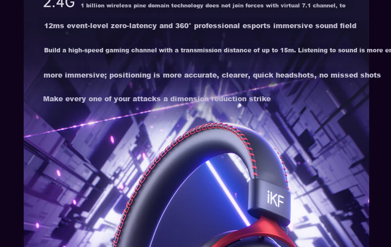 Игровые наушники iKF V11 Max, беспроводные, с микрофоном, 7.1 объемный звук, Bluetooth, черный и красный