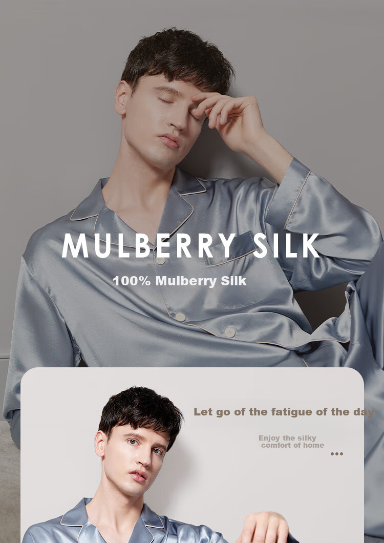 Мужской комплект для дома Sijie Mall, 100% шелк тутового дерева, комплект из двух предметов, пижама с длинным рукавом и брюками, подарок на День Святого Валентина