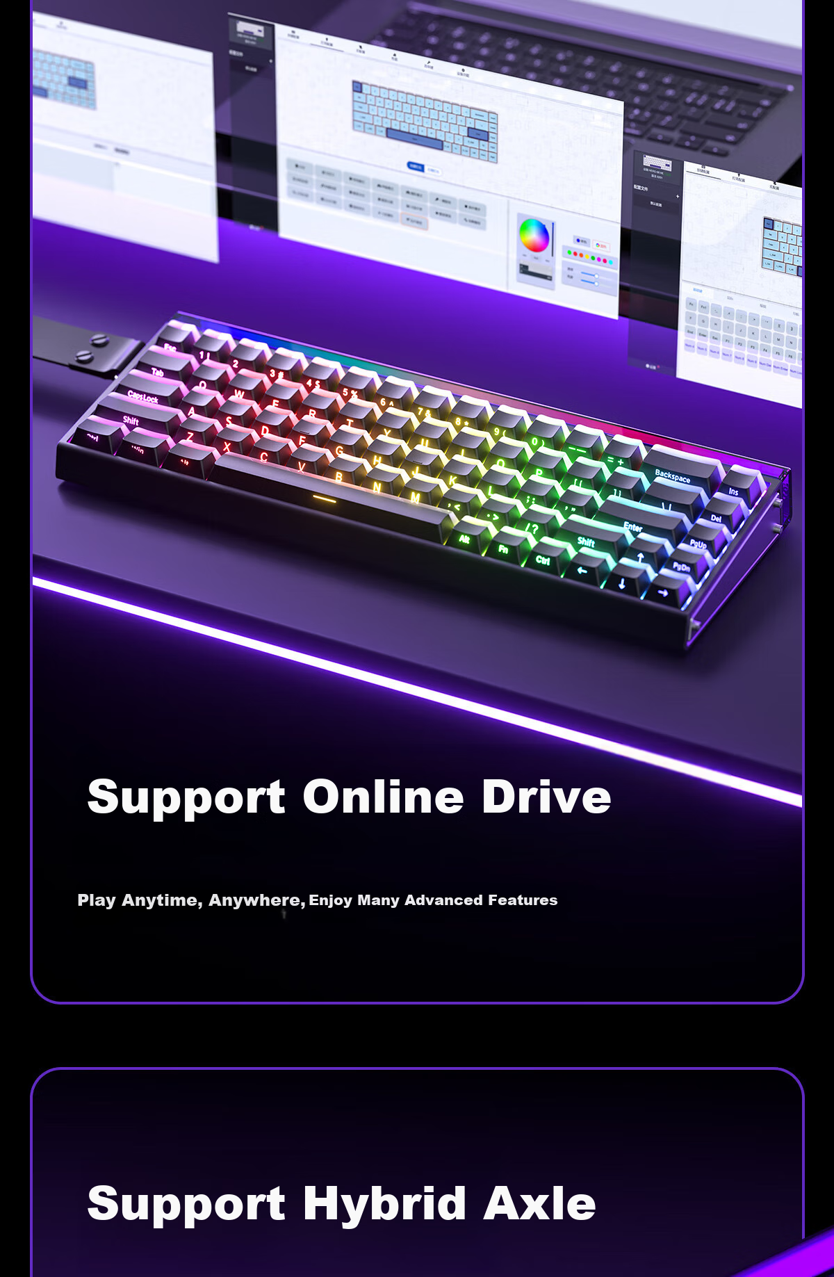 Магнитная механическая клавиатура AULA HERO 68HE, игровая, проводная, RGB подсветка, розовый