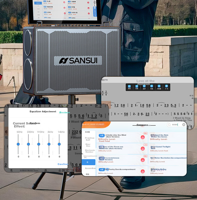 Аудиосистема SANSUI E93, портативная, домашняя караоке-система, Bluetooth, Wi-Fi, USB, HDMI, 2.1 канальная, с микрофонами