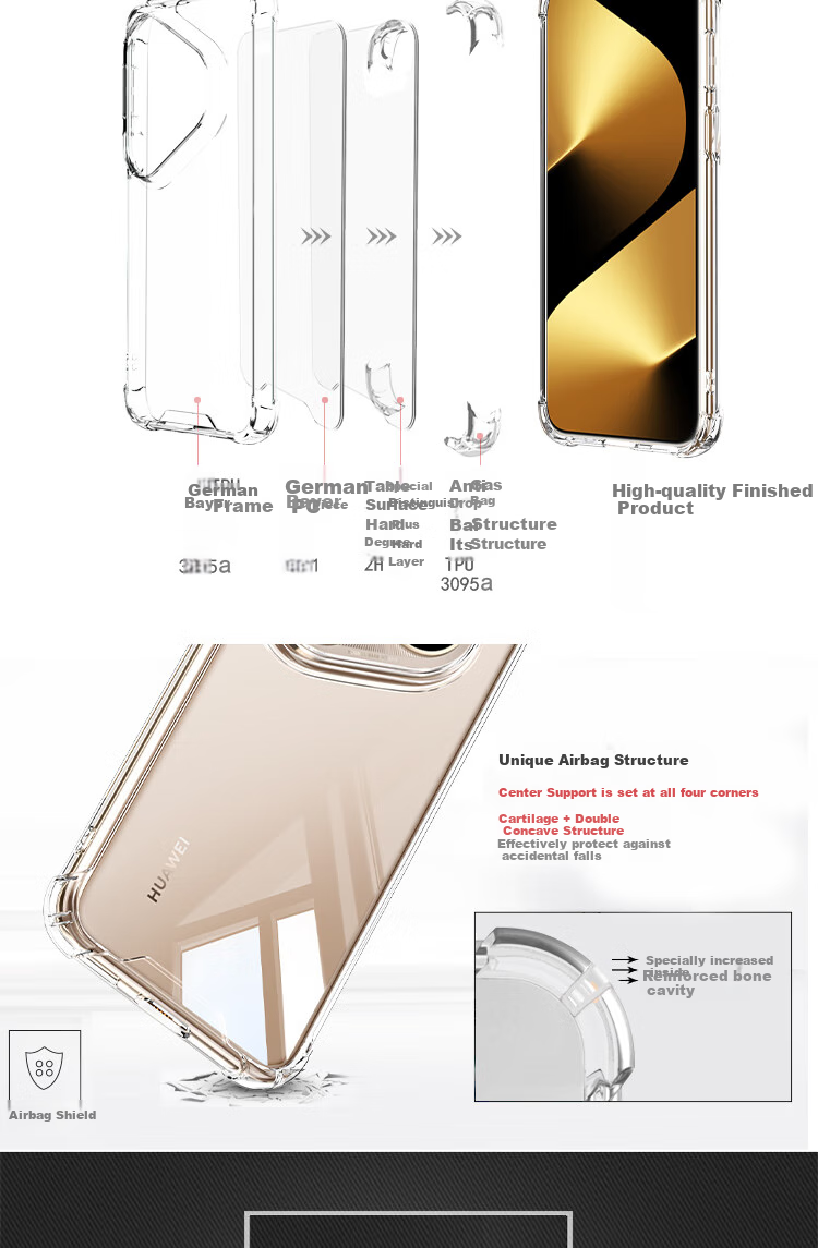ESCASE Чехол для Huawei Pura 80 Ultra, противоударный, с воздушной подушкой, двойной материал TPU + PC, высокая прозрачность