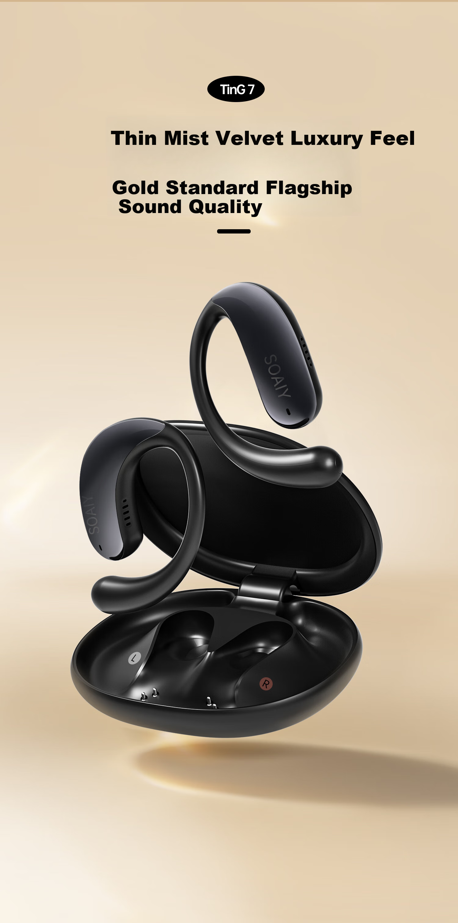 Беспроводные наушники Soaiy Ting 7 с открытым ухом, Bluetooth 6.0, True Wireless, шумоподавление, длительное время работы, черный