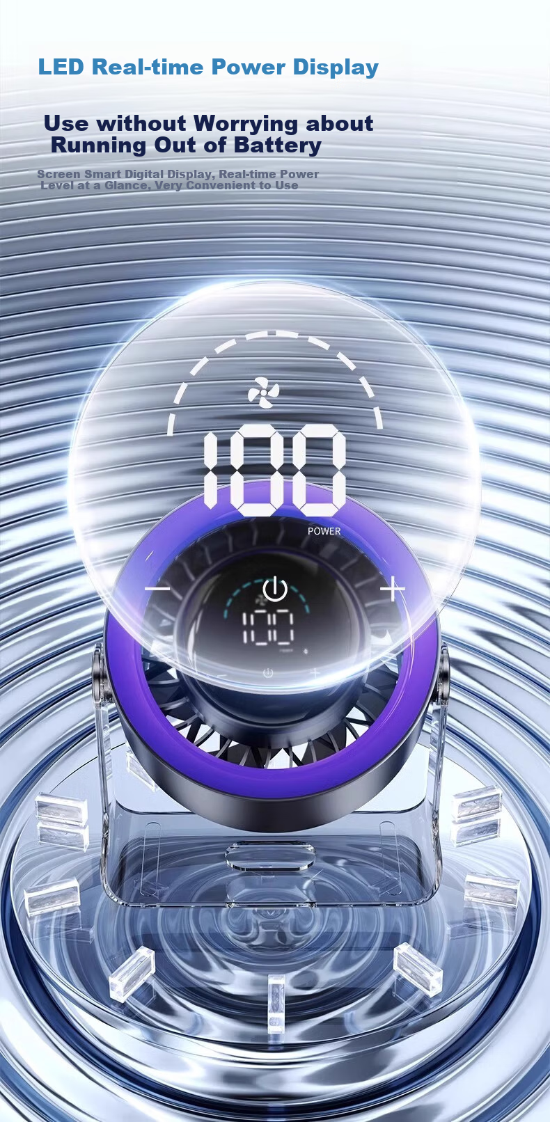 Портативный вентилятор Azeada RS-ZF15, 100 скоростей, USB, настольный, напольный, настенный, с сенсорным управлением