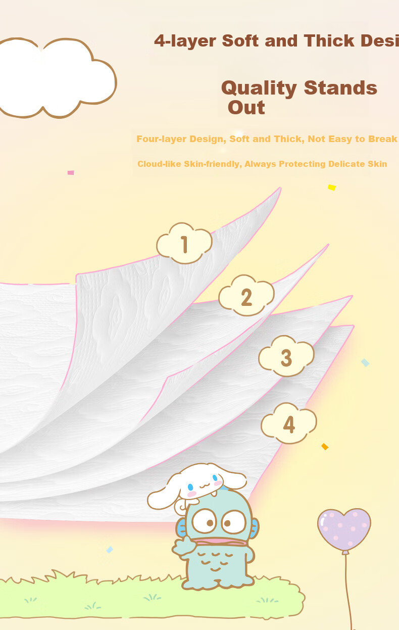 Салфетки для лица Mind Act Upon Mind, 4 слоя, 320 листов, серия Sanrio Family IP