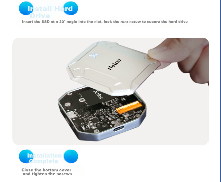 Внешний корпус Netac HD10M2Pt для M.2 NVMe SSD, USB 3.1, 10 Гбит/с, серебристый