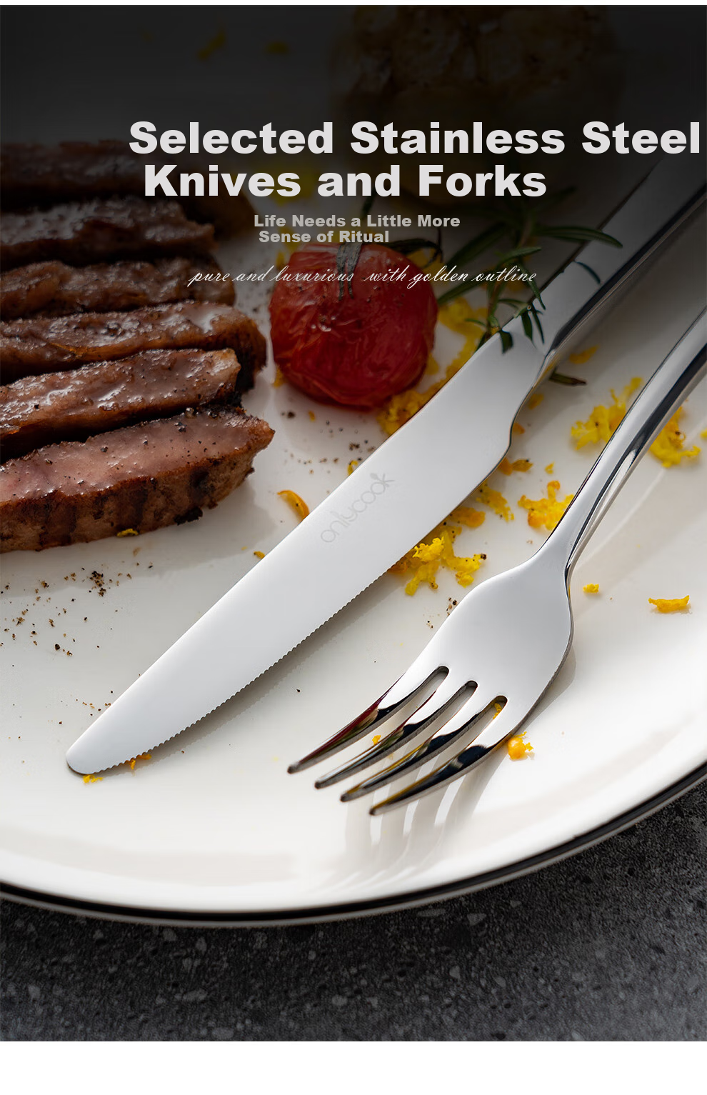 Набор ножа и вилки для стейка Onlycook, тарелка для стейка, набор западной посуды для домашнего использования с ножом, вилкой и тарелкой, подарочная упаковка, 10 дюймов