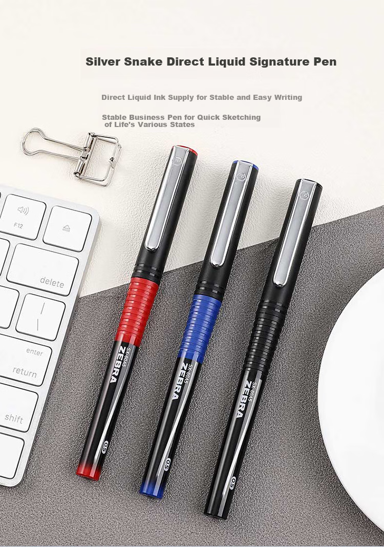 ZEBRA Silver Snake Direct Liquid Signing Pen, 0.5mm Cap-Off Gel Pen, Student Correction Pen, Office Red Pen, C-JB1, Red, Pack of 3