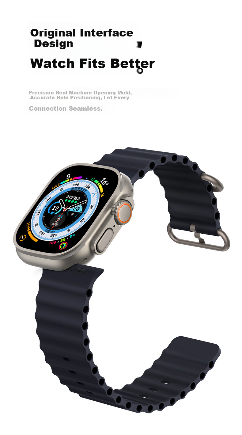 Ремешок W&P Ocean Silicone для Apple Watch Ultra 3/2/1/SE, черный, размер 45 мм
