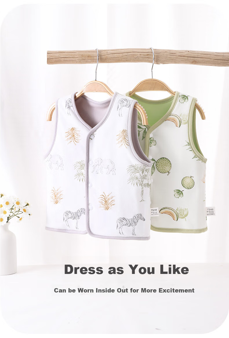 Детский жилет "Youqi Baby Clothes" для защиты живота, утепленный, двусторонний, осень-зима, 40г, для детей 1-3 лет, размер 73, цвет "Хами мелон"
