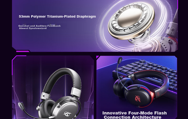 Игровые наушники iKF V11 Max, беспроводные, с микрофоном, 7.1 объемный звук, Bluetooth, черный и красный