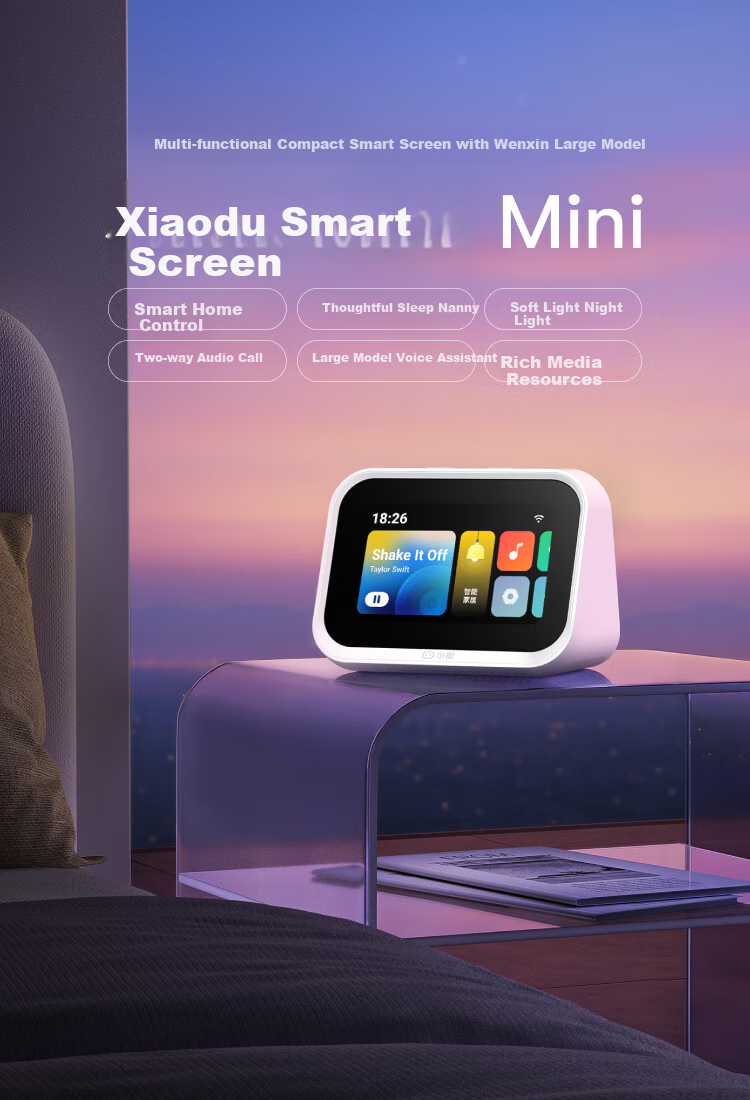 Умный экран Xiaodu Mini, мини-колонка с голосовым управлением, поддержка звонков, Wi-Fi, Bluetooth, 3.97-дюймовый экран, пластик, черный