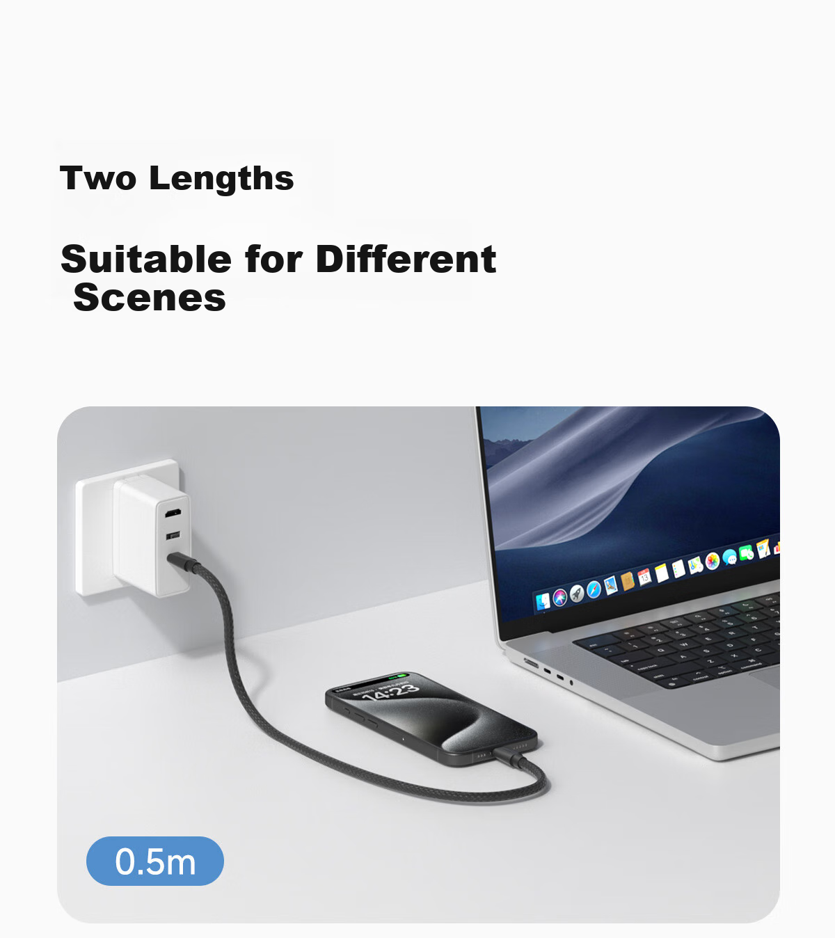 Кабель Hagibis Type-C USB 4, Thunderbolt 4/5, 80 Гбит/с, 240 Вт, 0.5 м