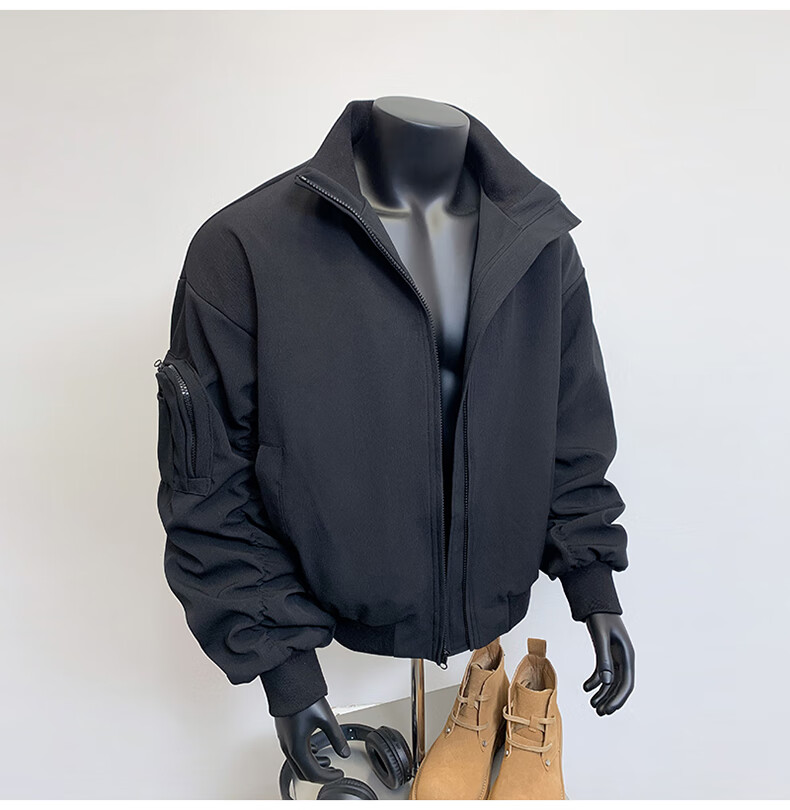 Мужская куртка SWAMP AREA Pilot, весна-осень, американская версия, короткая куртка-бомбер с воротником-стойкой, черная, размер L