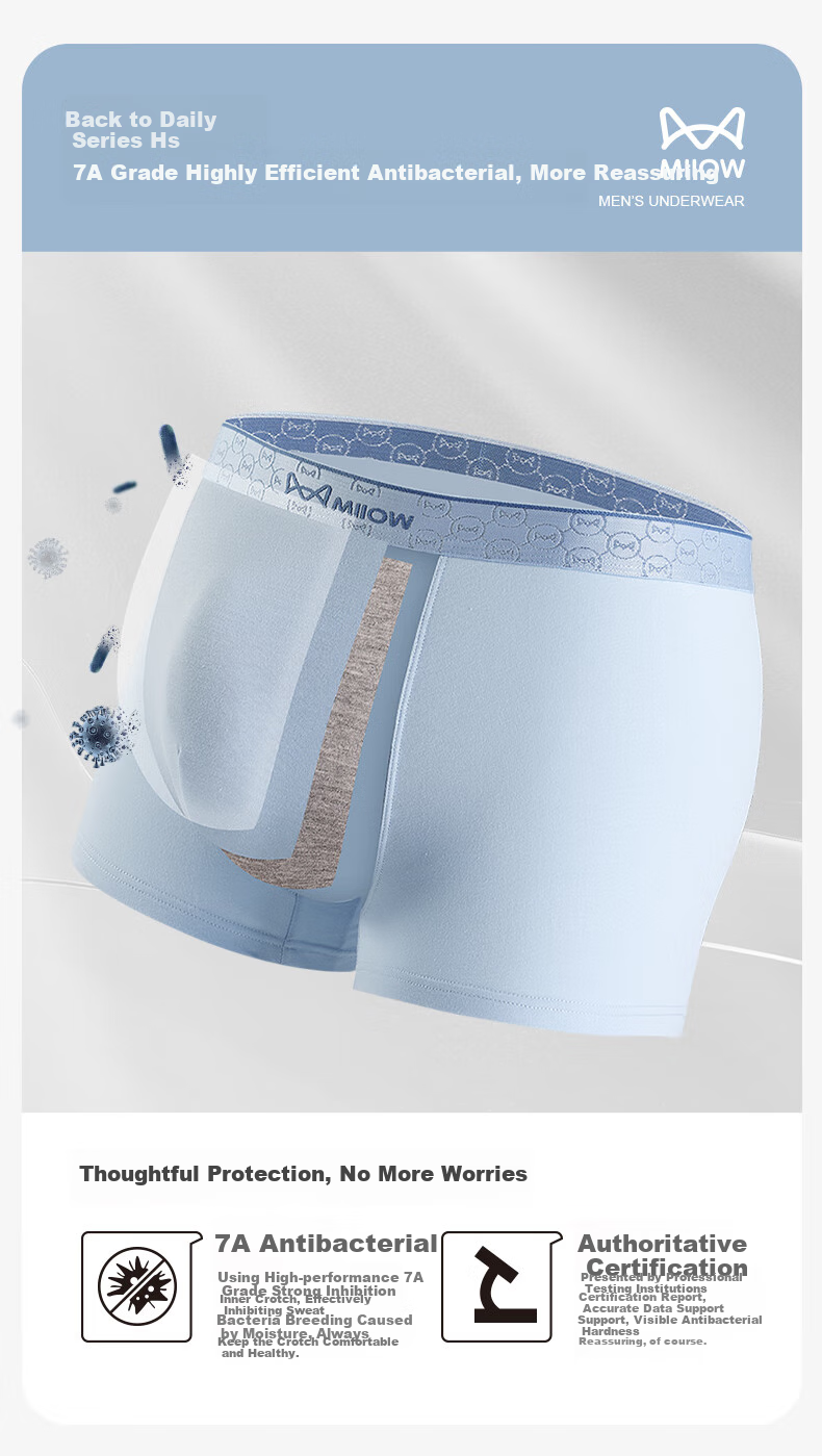 Мужские трусы MiiOW Cotton Premium, 4 пары, размер 2XL, черные + светло-серые + темно-серые + светло-синие