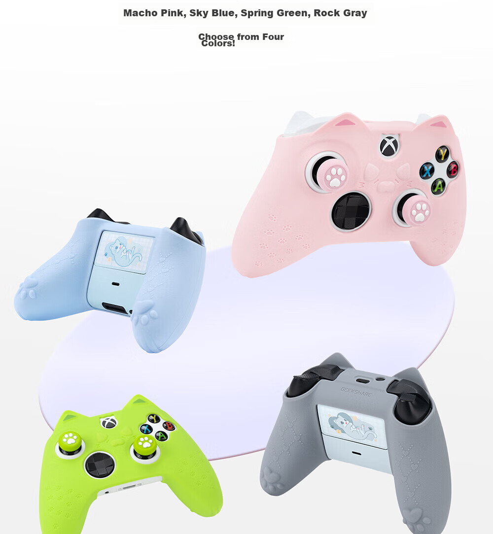 Чехол для геймпада Jixiang Xbox, зеленый, силиконовый, с колпачками для джойстика в виде кошачьей лапы