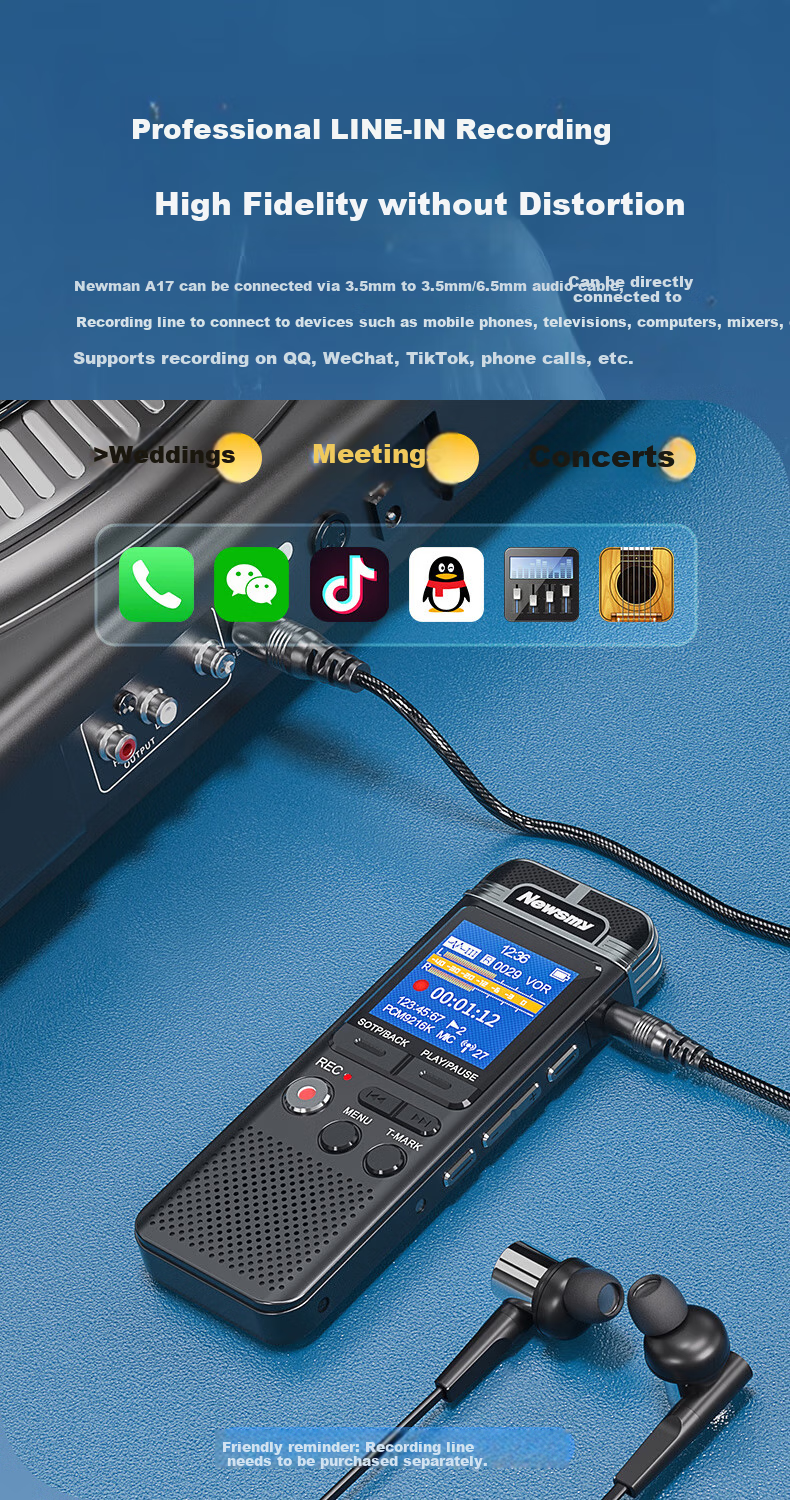 Диктофон Newsmy A17, 128 ГБ, PCM Linear Recording Pen, High-Definition Lossless, Professional Audio Recorder for Business Learning Interviews, Internal Recording for Mixing Console