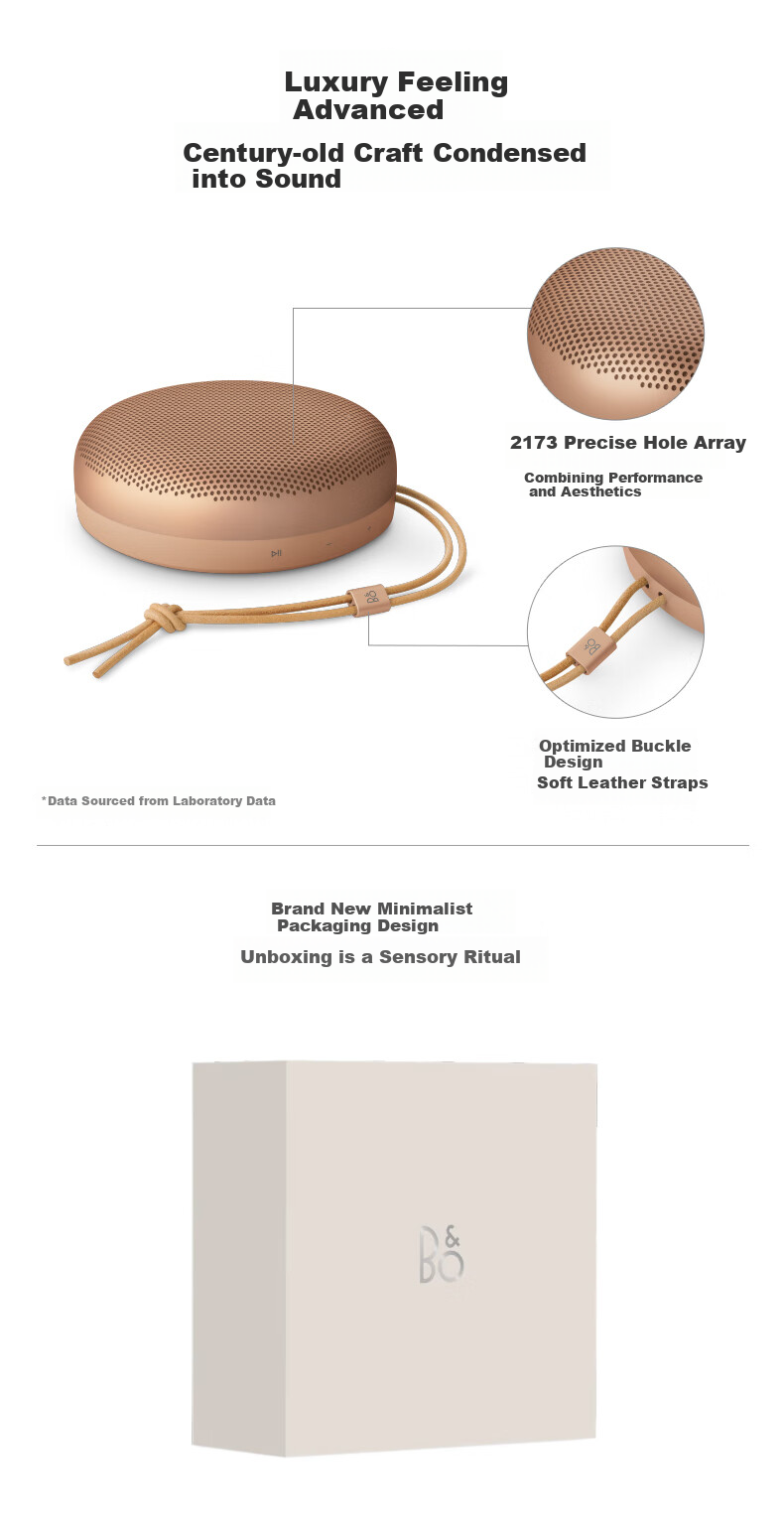 Портативная Bluetooth-колонка B&O Beosound A1 3rd Gen, беспроводная, пыле- и водонепроницаемая, золотистая