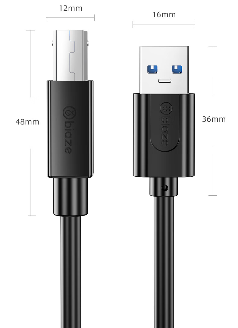 Кабель BIAZE USB 3.0 для принтера, A Male - B Male, черный, 2 метра