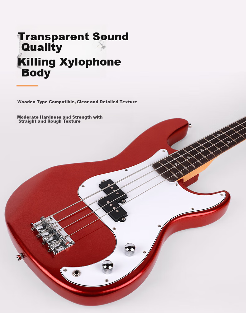 Бас-гитара Minsine FD/Jiaju Red Classic, 39 дюймов, для начинающих, 4 струны, с полным набором аксессуаров