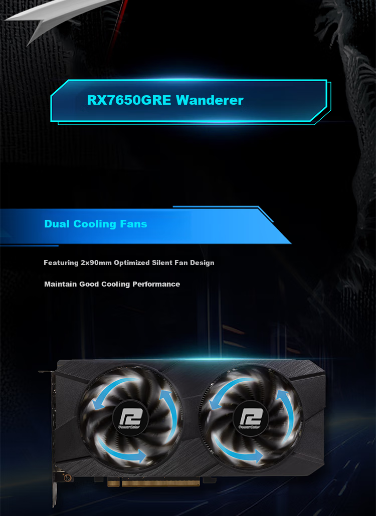 Видеокарта Hanxun AMD RADEON RX 7650GRE Wanderer, черная, 8 ГБ, двухвентиляторная, новая игровая дискретная видеокарта
