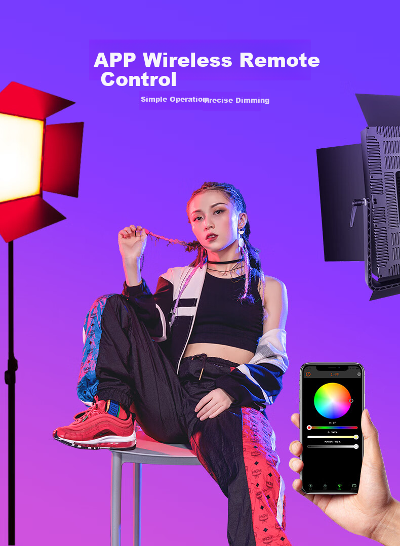RGB-1000 SOMITA светодиодный осветитель для студийной съемки, 1274 светодиода, управление через приложение и пульт ДУ, 50 Вт, с подставкой