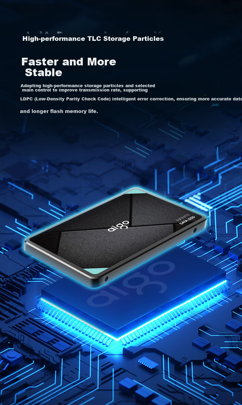 SSD накопитель Aigo S500T, 512 ГБ, SATA III, 2.5 дюйма, TLC NAND, скорость чтения 550 МБ/с