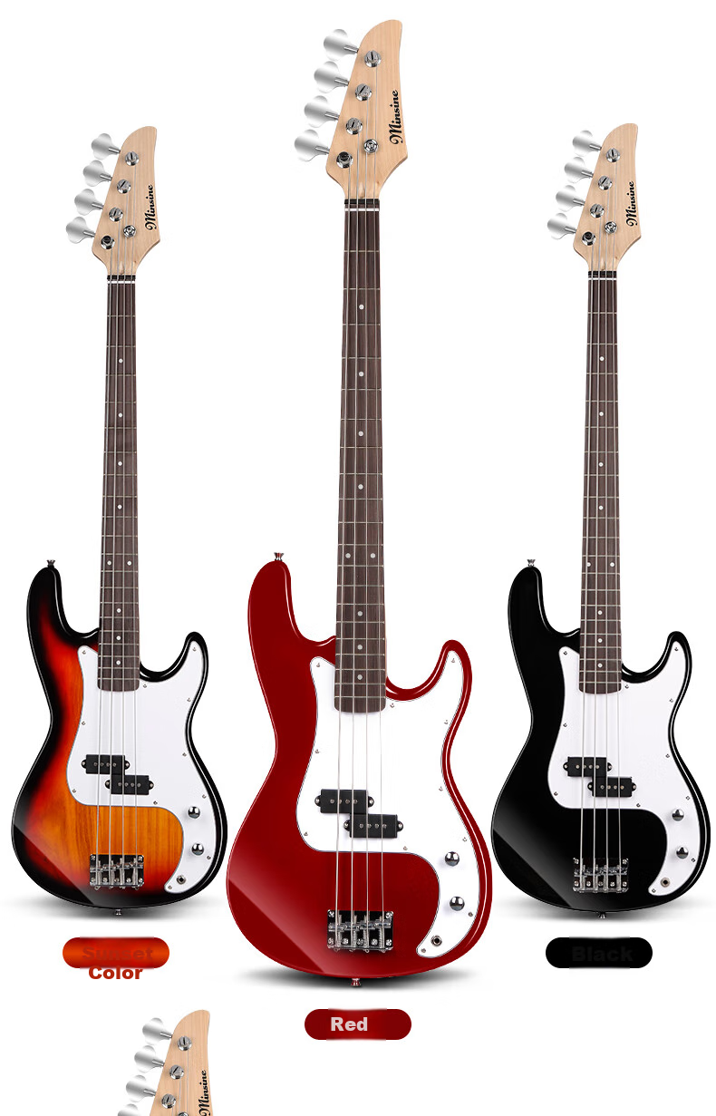 Бас-гитара Minsine FD/Jiaju Red Classic, 39 дюймов, для начинающих, 4 струны, с полным набором аксессуаров