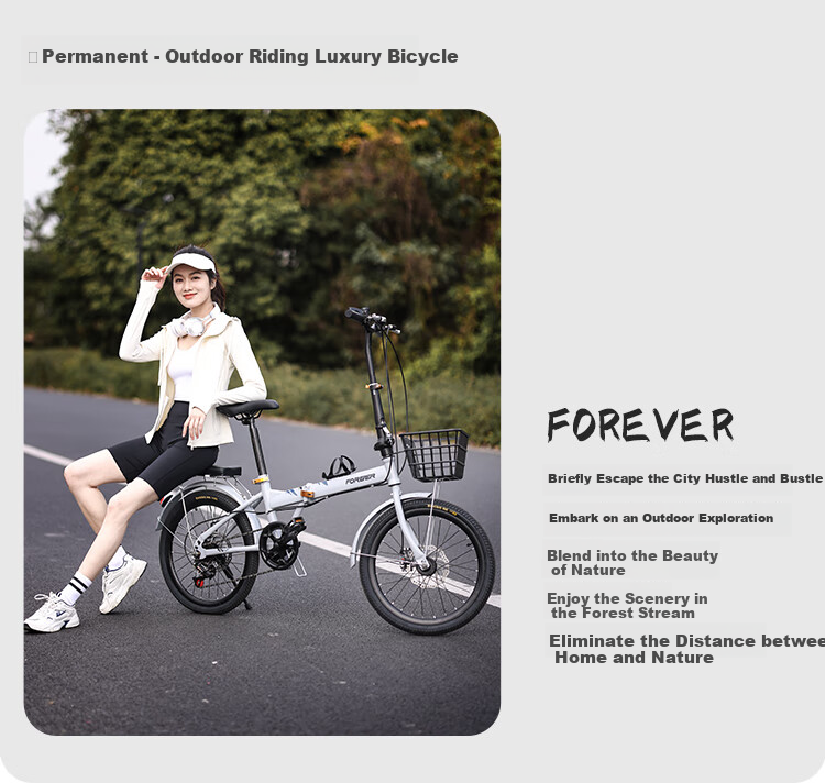 FOREVER 7 Speed 22-Inch City Folding Bicycle for Men, Women, Adults, Teenagers, Students, Children, Gray