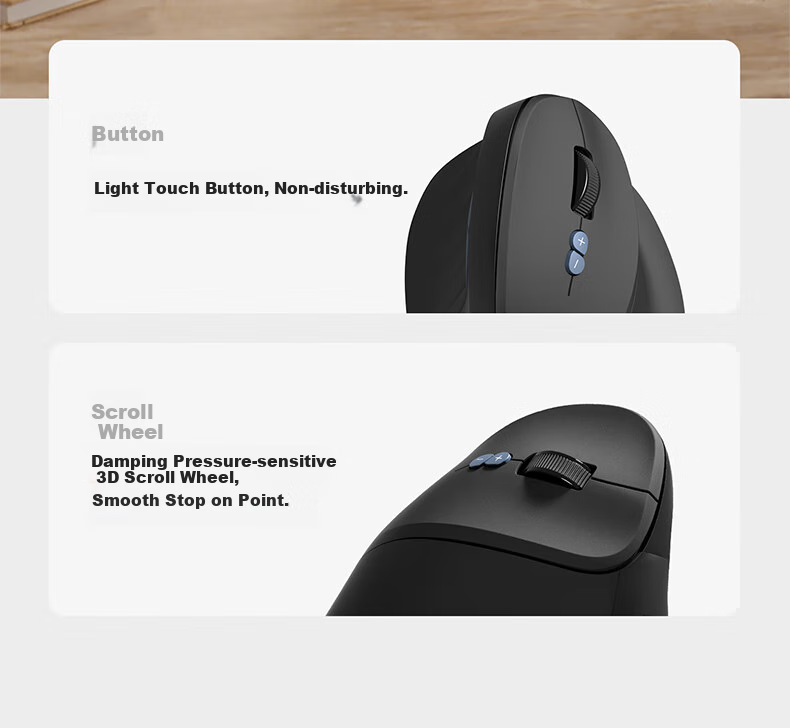 Эргономичная вертикальная беспроводная мышь W&P MV50, Bluetooth, 2.4 ГГц, 52° вертикальный захват, тихий клик, для правой руки, черный
