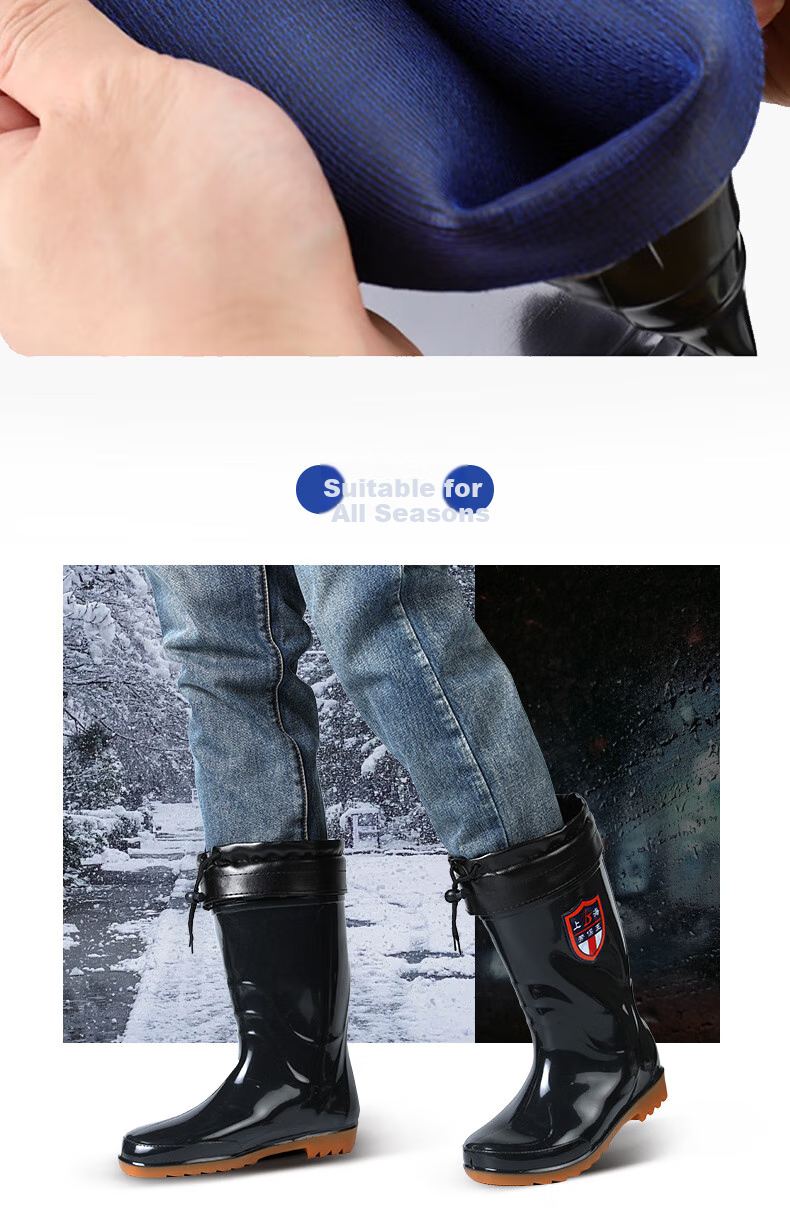 Мужские резиновые сапоги FOOTOPPO, водонепроницаемые, высокие, для улицы, размер 44, черный