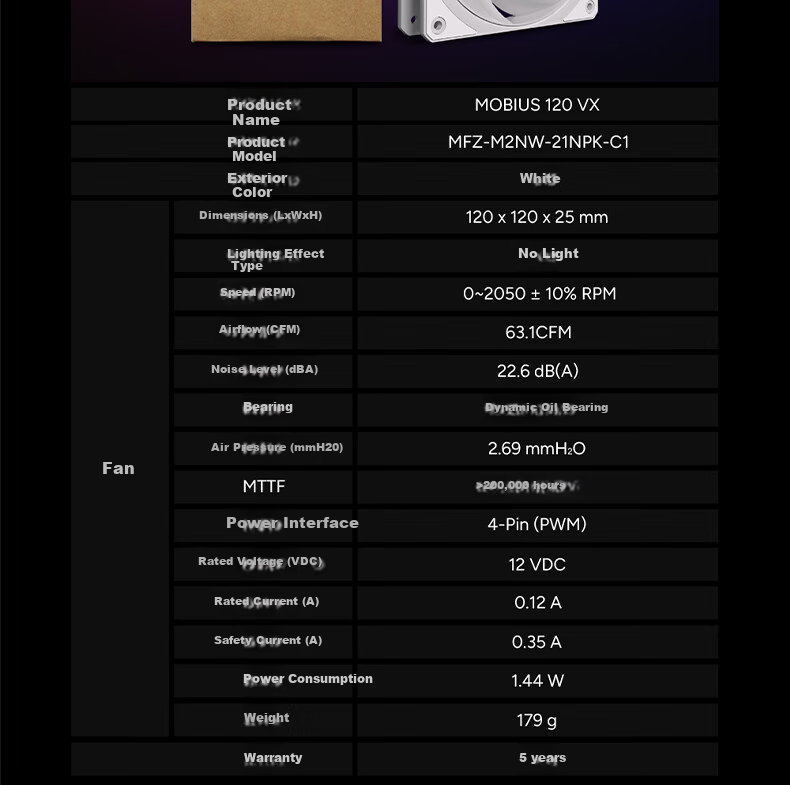 Вентилятор для корпуса CoolerMaster Mobius 120 White Edition, 120 мм, LDB подшипник, белый