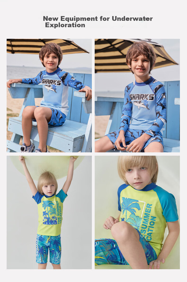Детский купальник AIMER KIDS, цельный, с защитой от хлора, для пляжа и бассейна, дизайн "Акула", с шапочкой, размер 130