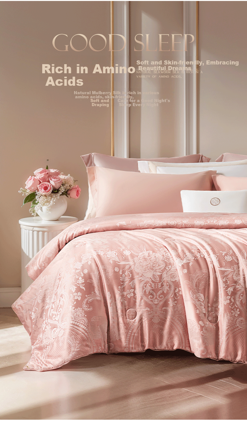 Одеяло FUANNA Home Textiles "Свадебная радость", 100% натуральный шелк, размер Double, всесезонное, 203x229 см, розовое