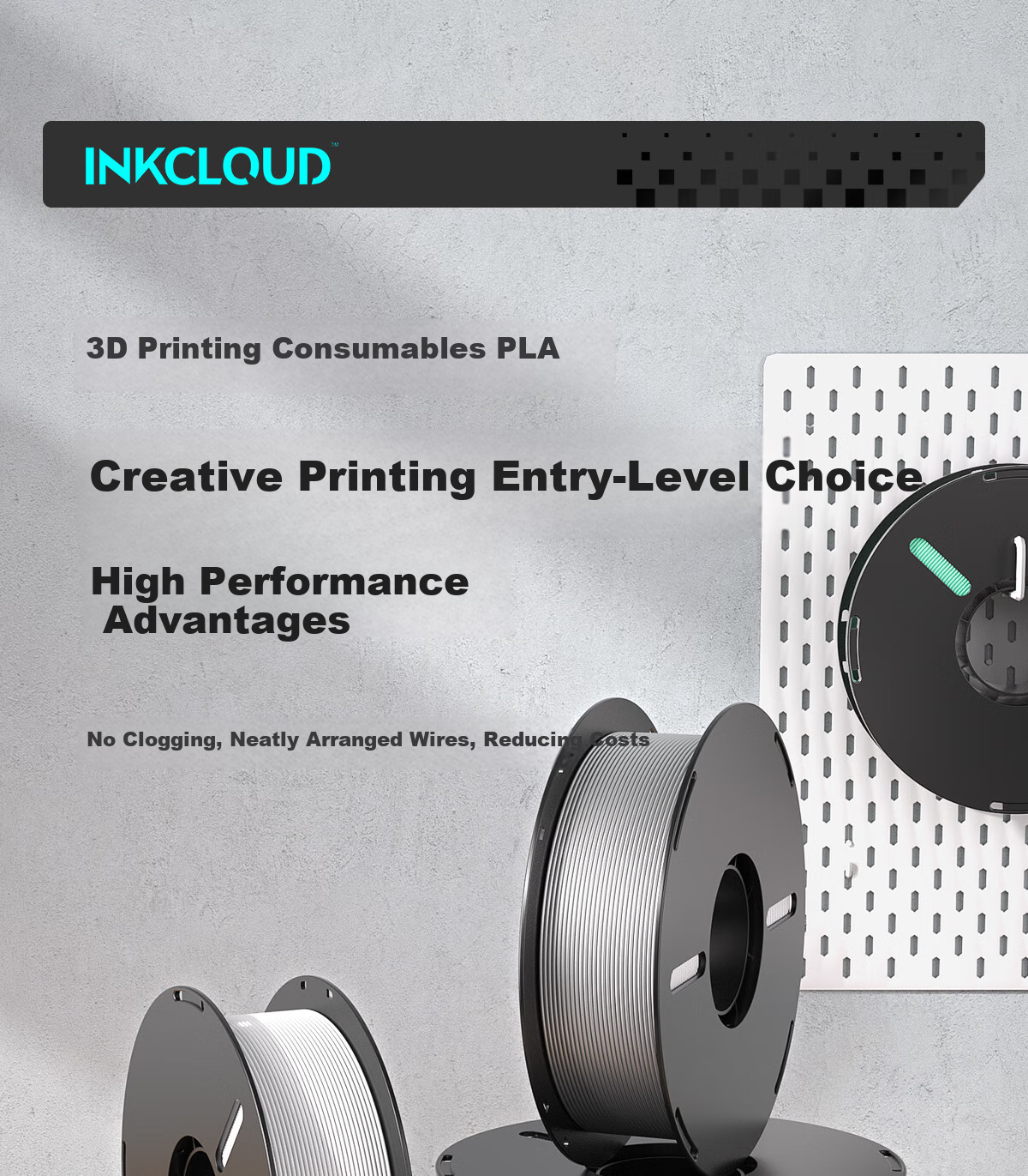 3D-принтер INKCLOUD PLA Basic, нить для 3D-печати, белая, 1 кг, 1.75 мм