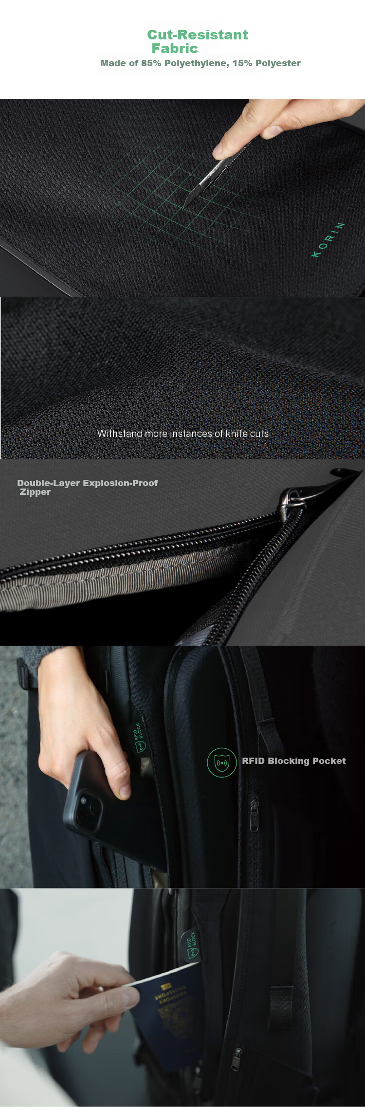 Рюкзак KORIN Anti-Cut And Anti-Theft Travel Backpack для мужчин, большой вместительный рюкзак для ноутбука 16 дюймов, подходит для туризма и деловых поездок, модный рюкзак K41