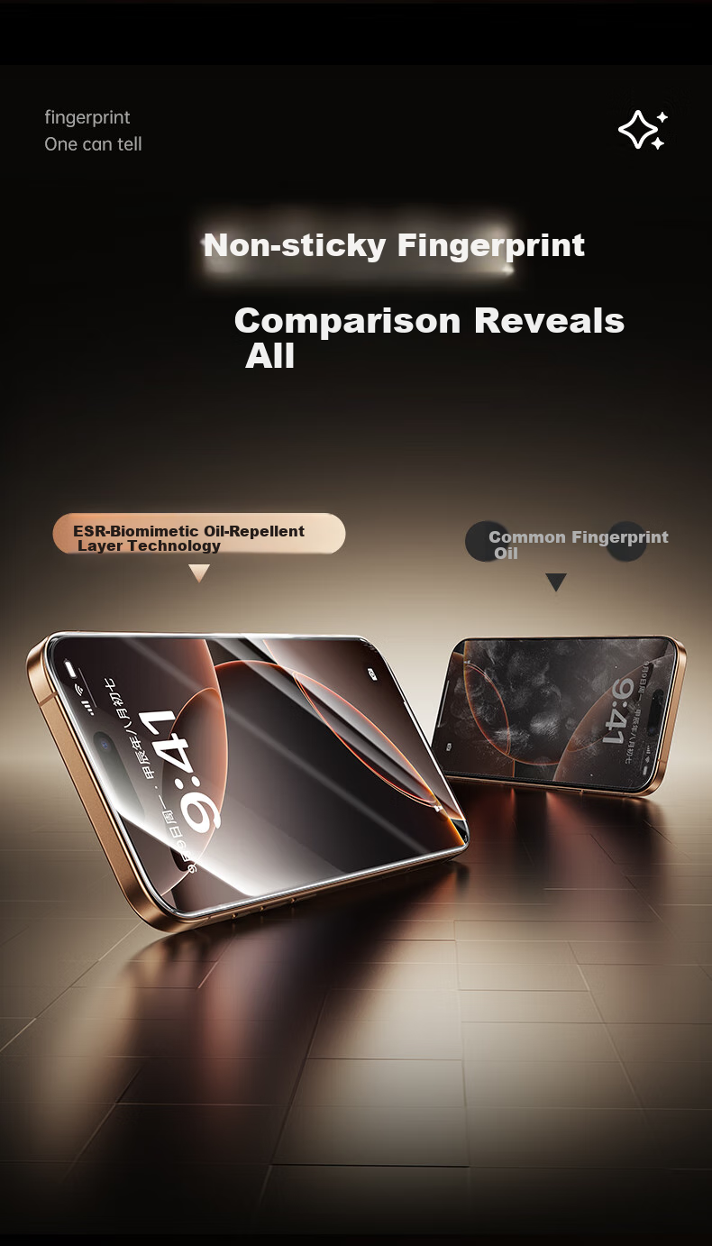 Защитное стекло ESR для iPhone 16 Pro Max, HD, антиотпечатки, полное покрытие, противоударное, 2 шт.