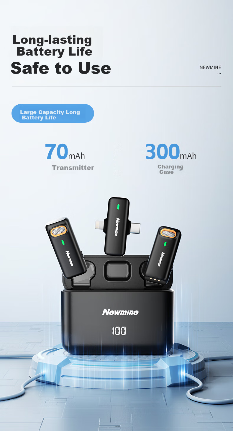 Беспроводной петличный микрофон Newmine MC216 Pro для стриминга и записи, с шумоподавлением, 2 микрофона + зарядный кейс