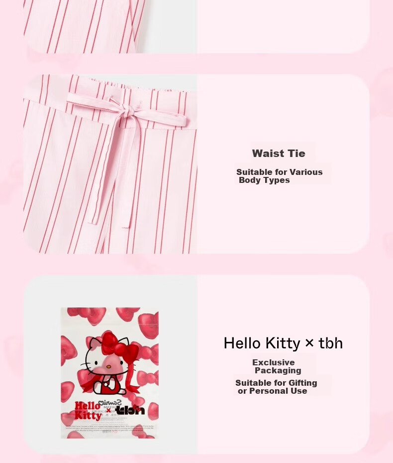 Пижама Sanrio Hello Kitty Tencel Cotton, женская, с длинными рукавами и брюками, розовые полоски, размер M