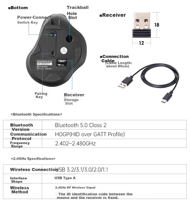 Беспроводная мышь SANWA, эргономичная вертикальная, двойной режим 2.4G + Bluetooth, бесшумные кнопки, перезаряжаемая, для средней и большой руки