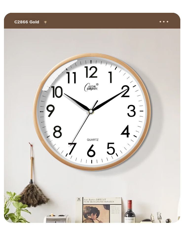 Настенные часы Compas C2866 Black, 30.5 см, кварцевые, круглые, пластик, стекло, черный