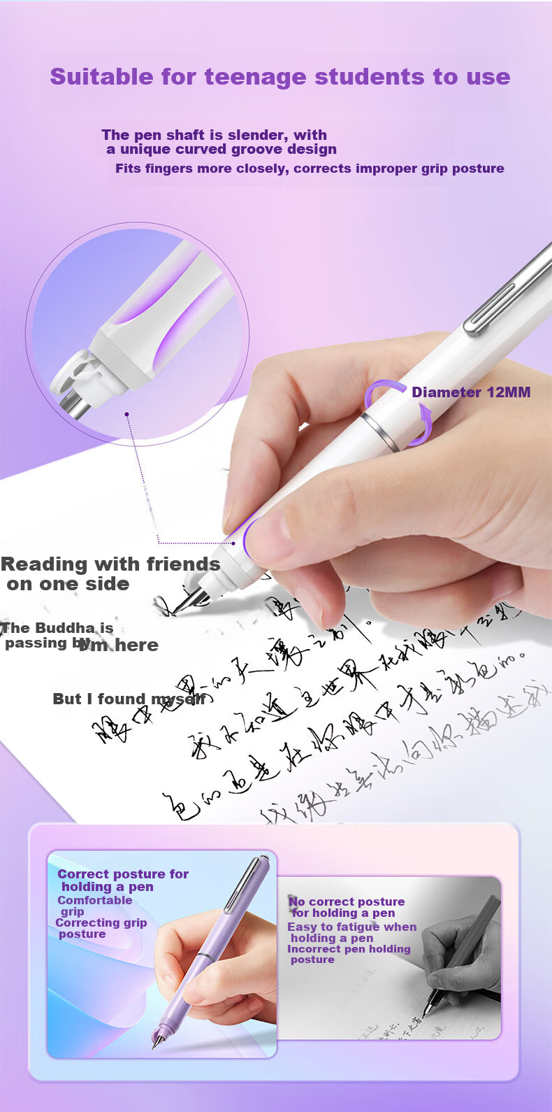 Детская перьевая ручка Dianshi DS-784 для отработки почерка, с кнопкой, стираемыми чернилами, белая